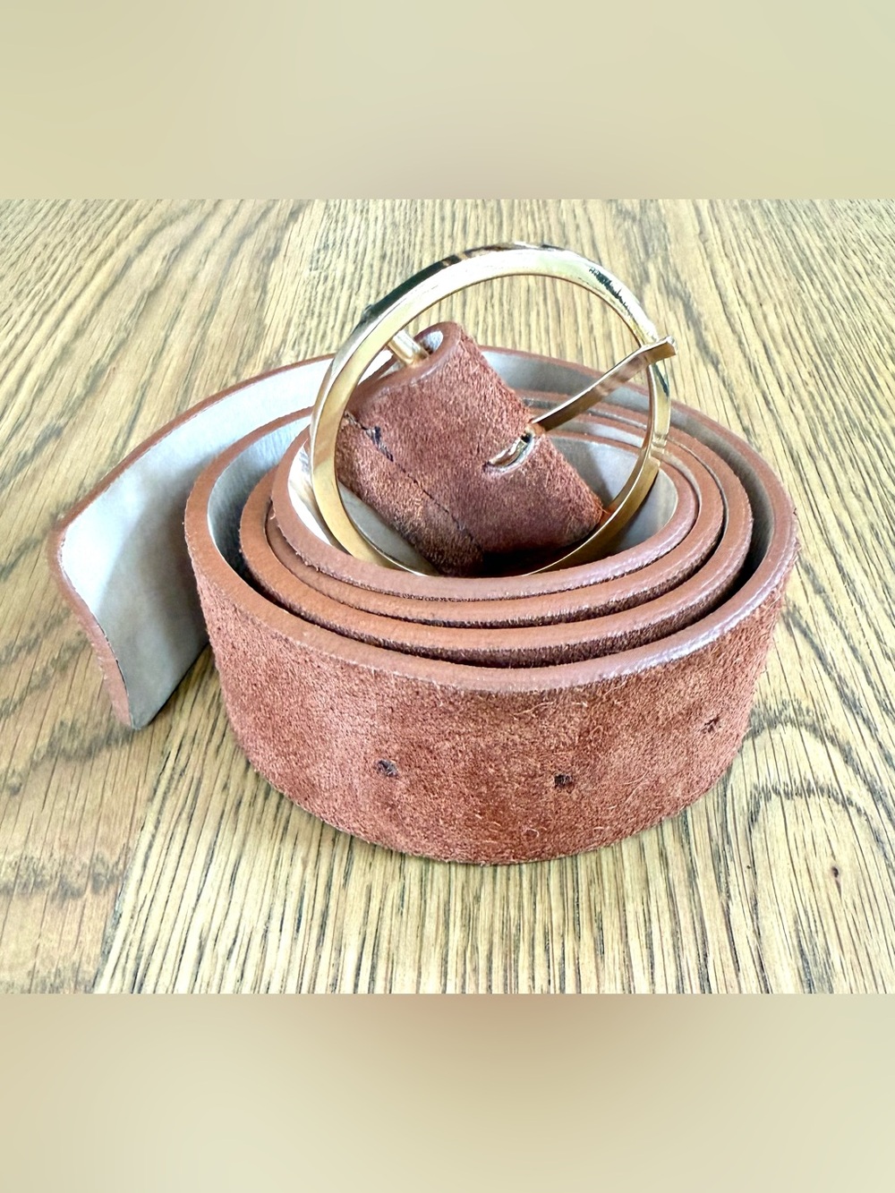 B-Low The Belt Brown Suede Leather Belt Gold Round Buckle XS